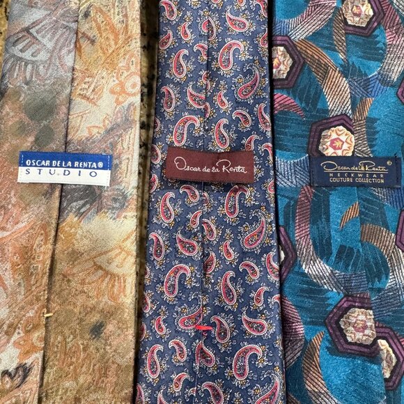 Oscar de la Renta Men's Necktie Tie Silk Red Blue Geometric USA 57-59" Lot of 6 - Picture 2 of 15